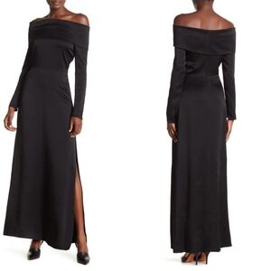 NWT Theory Kensington Off The Shoulder Elegant Black Maxi Dress Long Sleeve 6